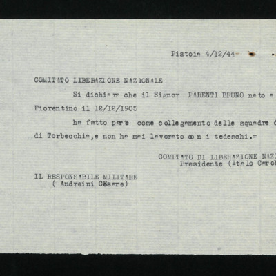 Certificate issued to Bruno Parenti